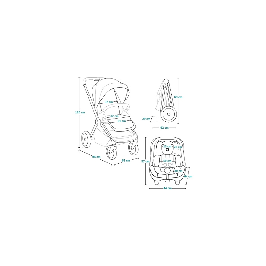 Lionelo - Carrinho combinado 3 em 1 LAYLA Green Forest