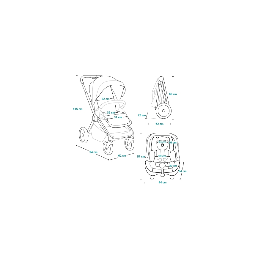 Lionelo - Carrinho combinado 3 em 1 LAYLA Preto Ônix