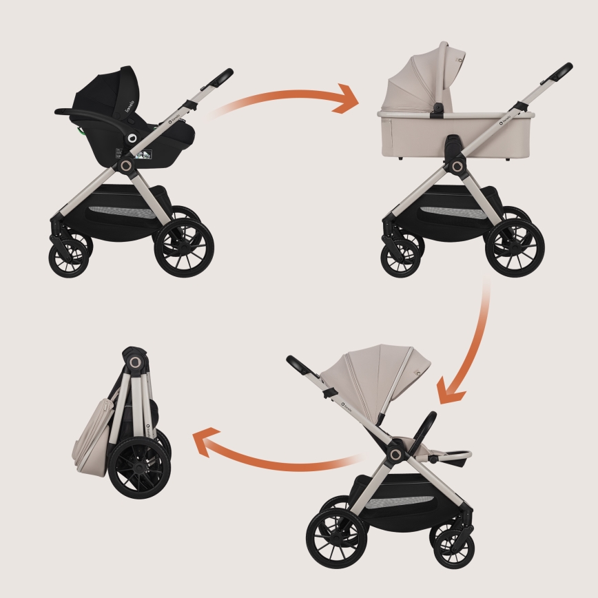 Lionelo - Carrinho de bebé combinado 3 em 1 LAYLA Bege Areia