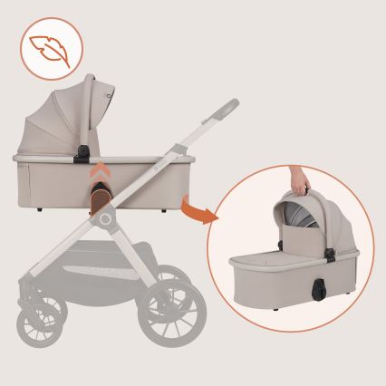 Lionelo - Carrinho de bebé combinado 3 em 1 LAYLA Bege Areia