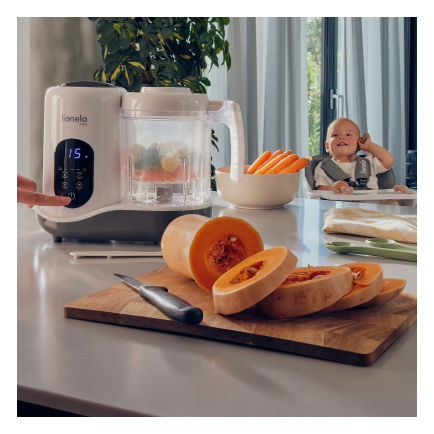 Lionelo - Cozedor a vapor 5 em 1 BABYMENU 110W/230V branco/cinzento