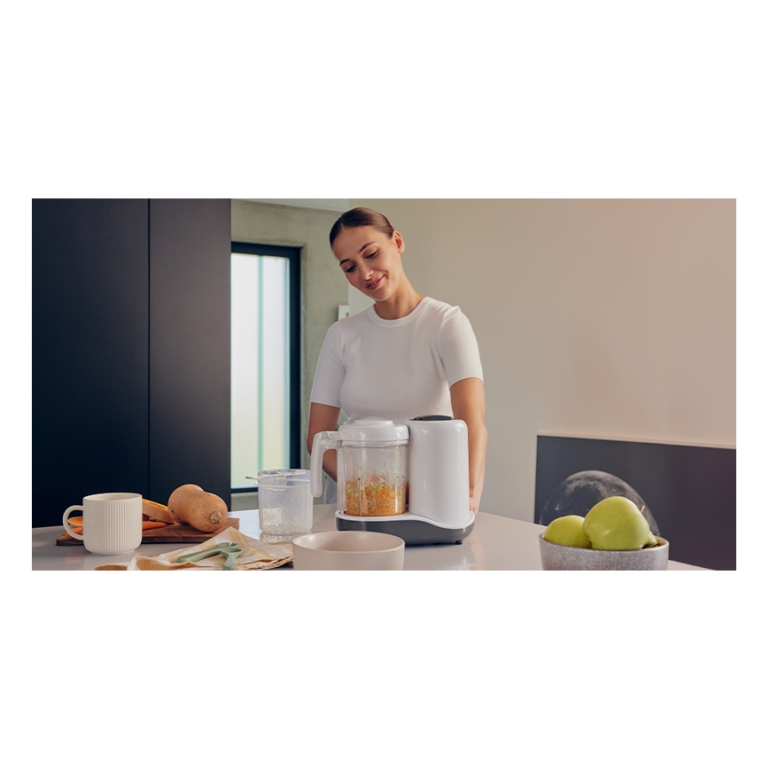 Lionelo - Cozedor a vapor 5 em 1 BABYMENU 110W/230V branco/cinzento