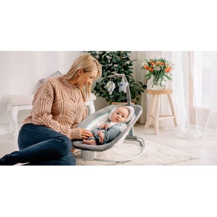 Lionelo - Espreguiçadeira vibratória para bebé com uma melodia PASCAL 2xAA cinzento/turquesa