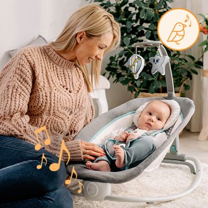 Lionelo - Espreguiçadeira vibratória para bebé com uma melodia PASCAL 2xAA cinzento/turquesa