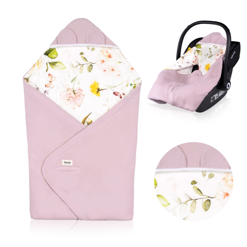 Lionelo - Manta envelopante para cadeirinha de carro TRAVEL SWADDLE 90x90 cm Rosa Floral