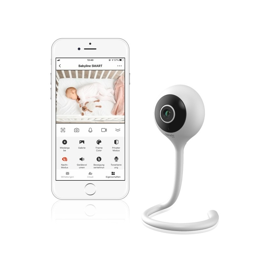 Lionelo - Monitor de bebé inteligente BABYLINE SMART Wi-Fi Branco