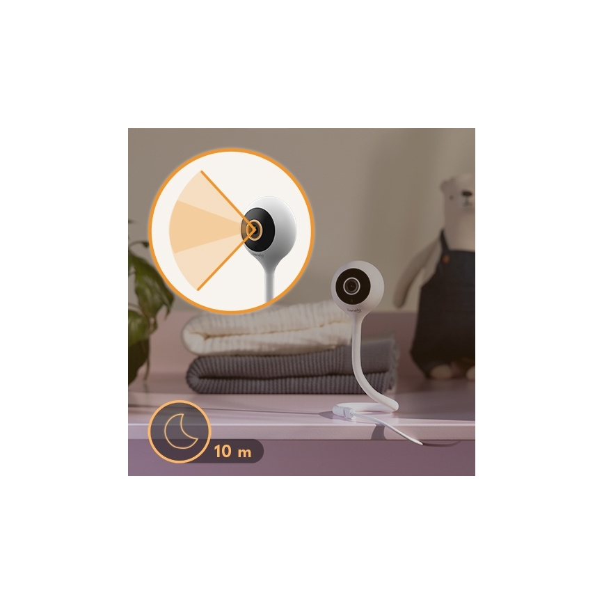 Lionelo - Monitor de bebé inteligente BABYLINE SMART Wi‑Fi Branco