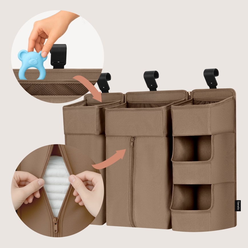 Lionelo - Organizador de berço 3 em 1 SIDEPOCKET Bege