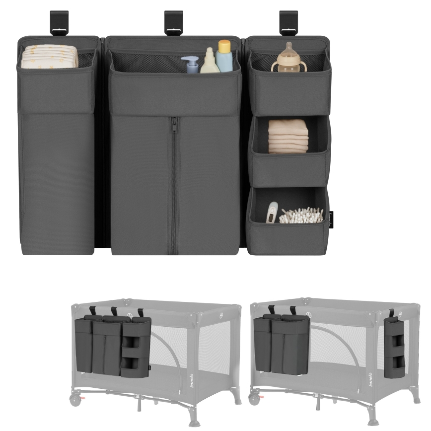 Lionelo - Organizador para berço 3 em 1 SIDEPOCKET Cinza