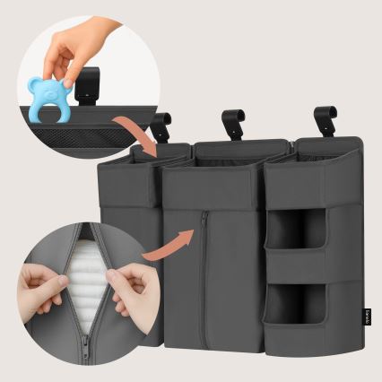 Lionelo - Organizador para berço 3 em 1 SIDEPOCKET Cinza