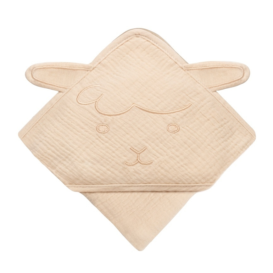Lionelo - Toalha com capuz infantil em musselina Bege Areia