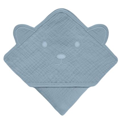 Lionelo - Toalha com capuz para bebé MUSLIN HOODED TOWEL Céu Cinzento