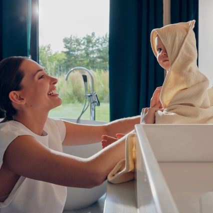 Lionelo - Toalha de banho infantil com capuz MUSLIN HOODED TOWEL Bege Cappuccino