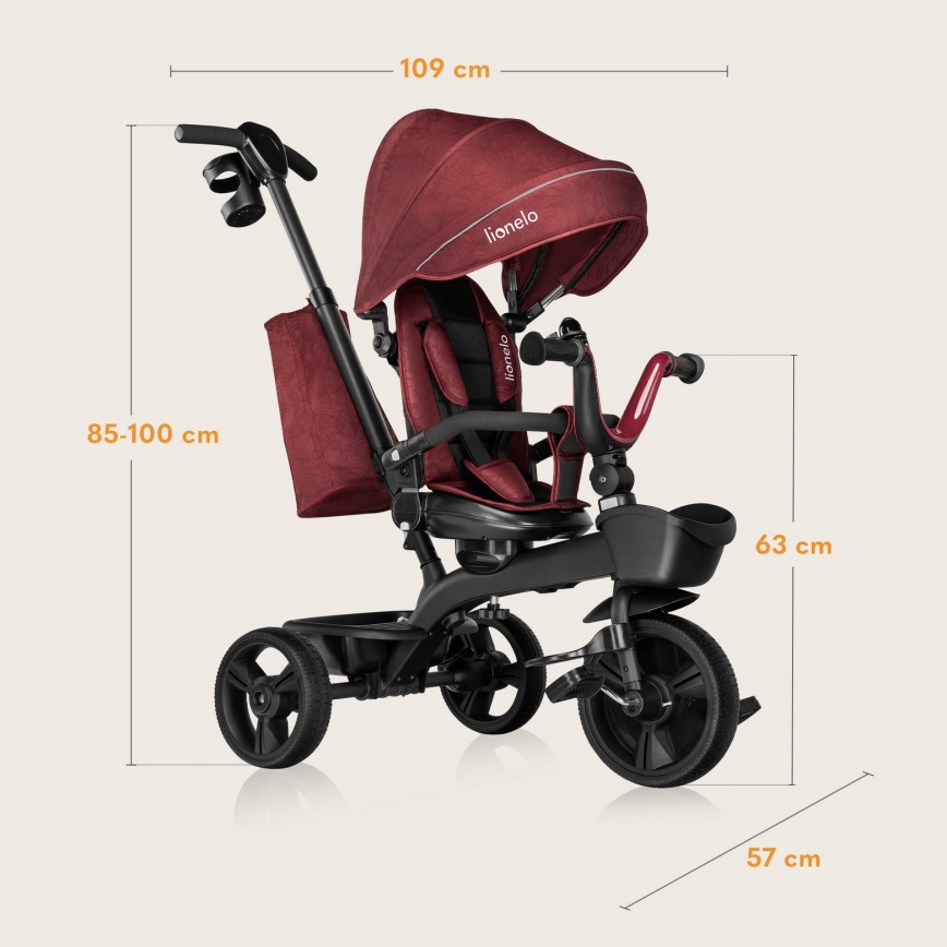 Lionelo - Triciclo infantil KORI Vermelho Bordô
