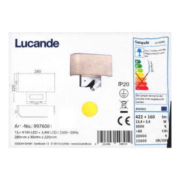 Lucande - Aplique de parede LED VIRVE LED/13,4W/230V + LED/3,4W/230V