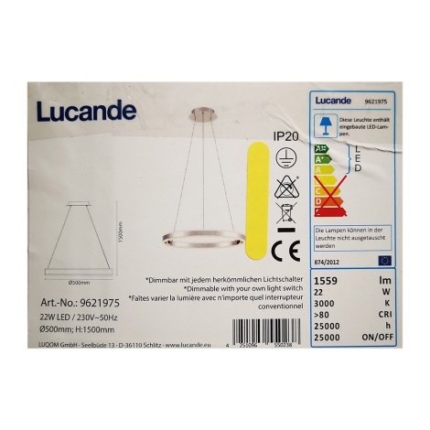 Lucande - Candelabro suspenso LED com regulação LYANI LED/20,5W/230V