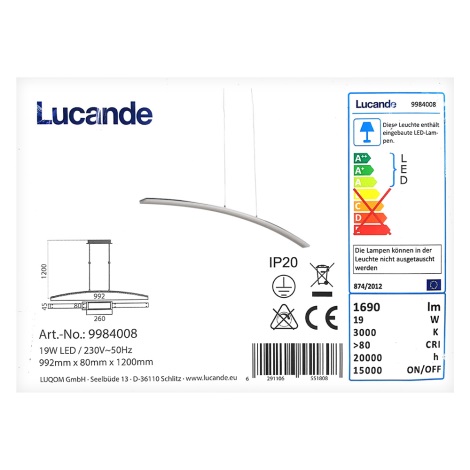 Lucande - Candelabro suspenso LED LORIAN LED/19W/230V