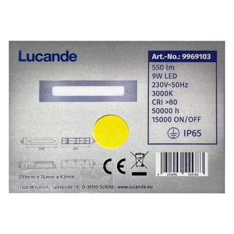 Lucande - Foco de encastrar exterior LED RONI LED/9W/230V IP65