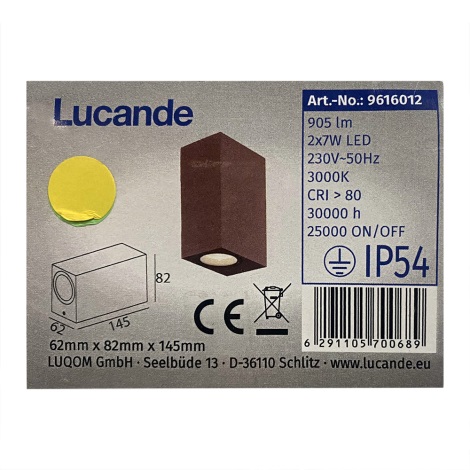 Lucande - Iluminação de parede exterior LED TAVI 2xLED/7W/230V IP54