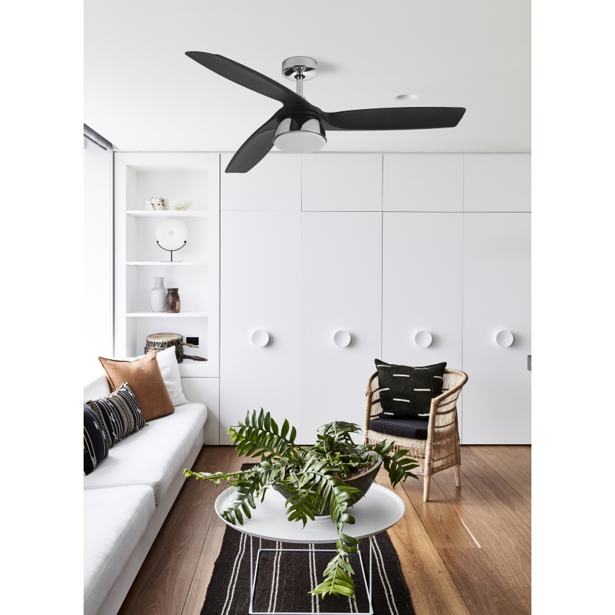 Lucci air 513072 - Ventilador de teto LED dimerizável BRONX LED/18W/230V 3000/4000/6000K preto/cromado brilhante Ø 132 cm + controlo remoto