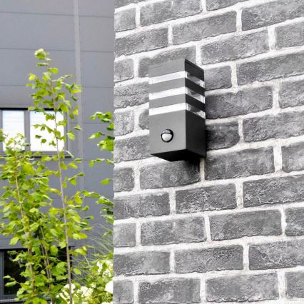 Luminária de parede exterior com sensor TEKSAS 1xE27/12W/230V IP44 antracite