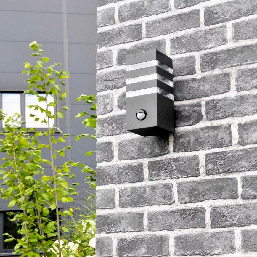 Luminária de parede exterior com sensor TEKSAS 1xE27/12W/230V IP44 antracite