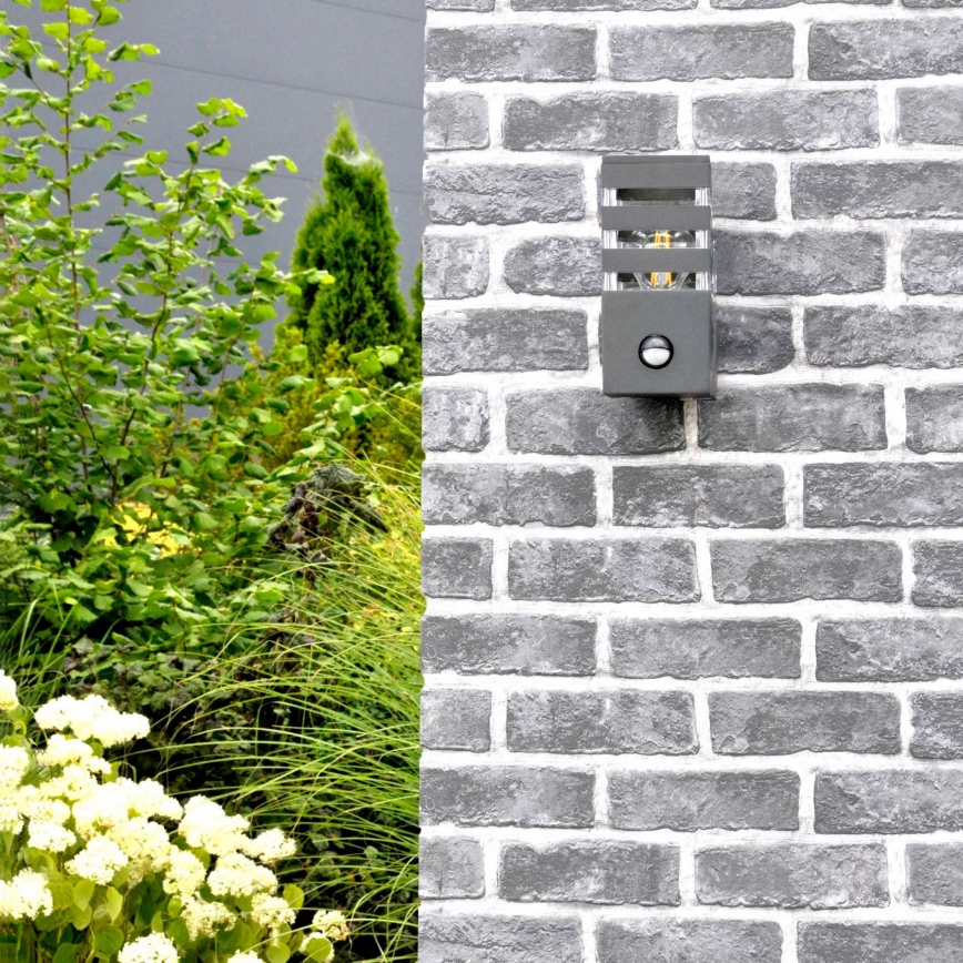 Luminária de parede exterior com sensor TEKSAS 1xE27/12W/230V IP44 antracite