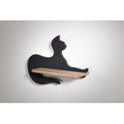 Luminária de parede infantil LED com prateleira GATO PRETO LED/5W/230V,