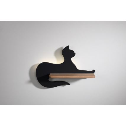 Luminária de parede infantil LED com prateleira GATO PRETO LED/5W/230V,