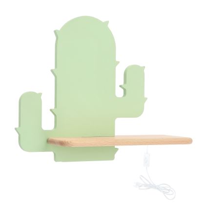 Luminária de parede infantil LED com prateleira CACTUS LED/4W/230V verde/madeira,