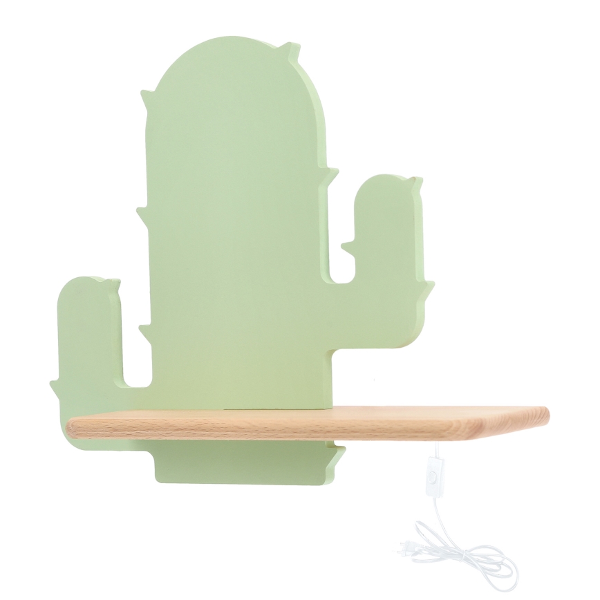 Luminária de parede infantil LED com prateleira CACTUS LED/4W/230V verde/madeira,