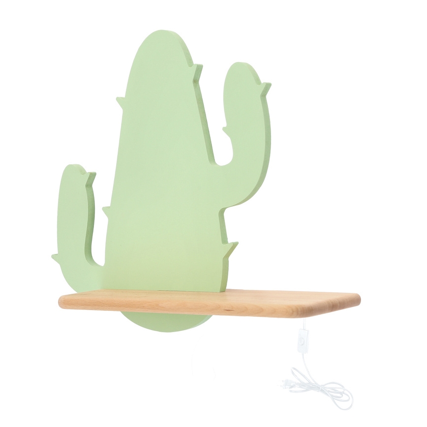 Luminária de parede infantil LED com prateleira CACTUS LED/4W/230V verde/madeira,