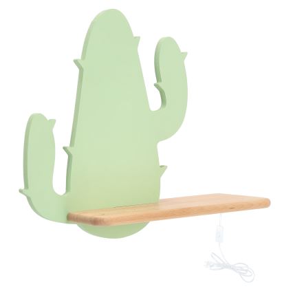 Luminária de parede infantil LED com prateleira CACTUS LED/4W/230V verde/madeira,