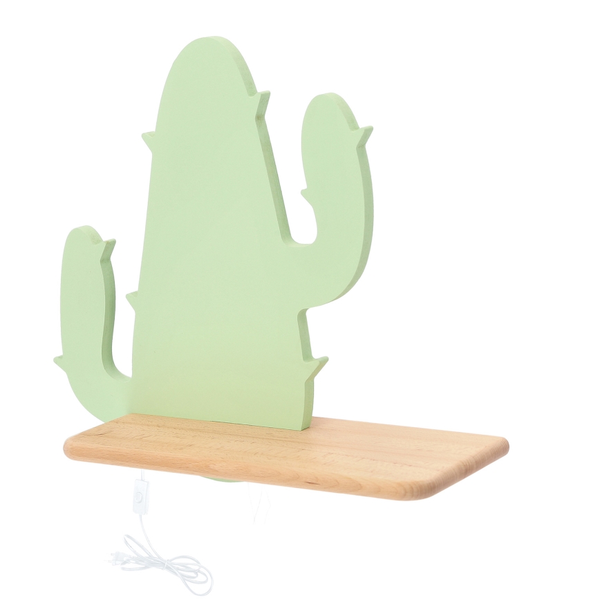 Luminária de parede infantil LED com prateleira CACTUS LED/4W/230V verde/madeira,