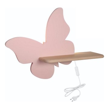 Luminária de parede infantil LED com prateleira BUTTERFLY LED/5W/230V rosa/madeira,