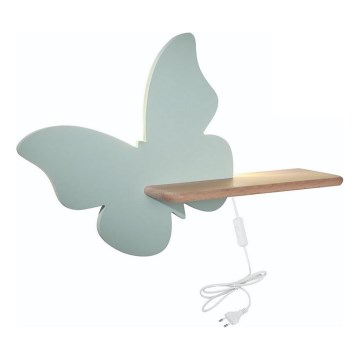 Luminária de parede infantil LED com prateleira BUTTERFLY LED/5W/230V verde/madeira,
