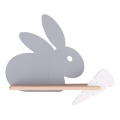 Luminária de parede infantil LED com prateleira RABBIT LED/4W/230V cinza/branco/madeira,