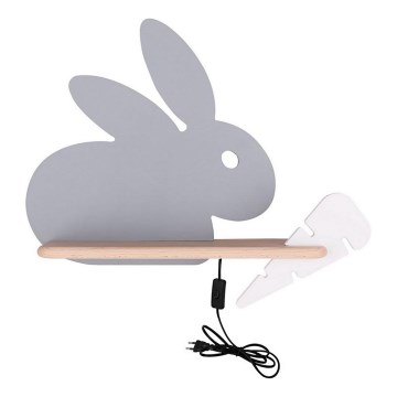 Luminária de parede infantil LED com prateleira RABBIT LED/4W/230V cinza/branco/madeira,
