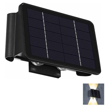 Luminária de parede solar LED 4xLED/1,5W/3,7V 1500 mAh IP54 preta
