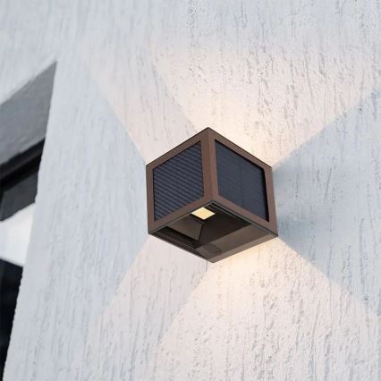 Aplique de parede solar LED com sensor LED/9W/3,7V 3000/4000/6000K IP65 2600 mAh castanho