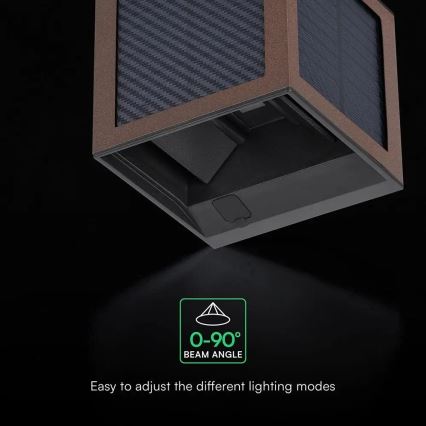 Aplique de parede solar LED com sensor LED/9W/3,7V 3000/4000/6000K IP65 2600 mAh castanho
