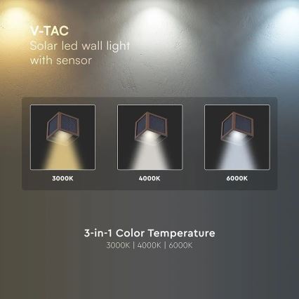 Aplique de parede solar LED com sensor LED/9W/3,7V 3000/4000/6000K IP65 2600 mAh castanho