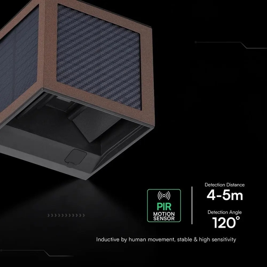 Aplique de parede solar LED com sensor LED/9W/3,7V 3000/4000/6000K IP65 2600 mAh castanho