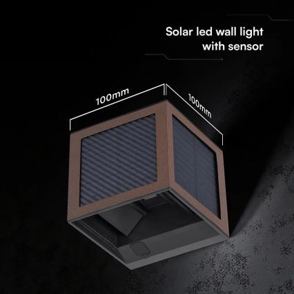 Aplique de parede solar LED com sensor LED/9W/3,7V 3000/4000/6000K IP65 2600 mAh castanho