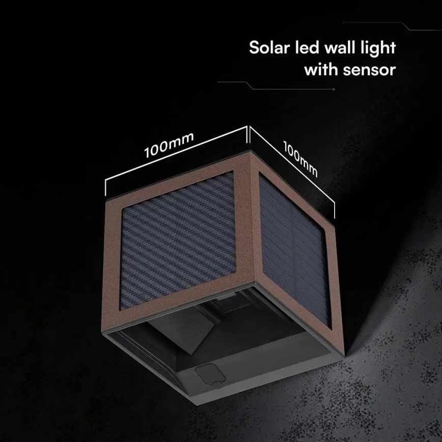 Aplique de parede solar LED com sensor LED/9W/3,7V 3000/4000/6000K IP65 2600 mAh castanho
