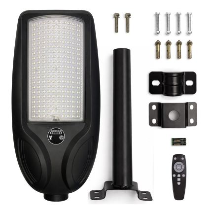 Lâmpada de rua solar LED regulável com sensor VENICE LED/200W/3,2V 12000 mAh IP65 preta + controlo remoto