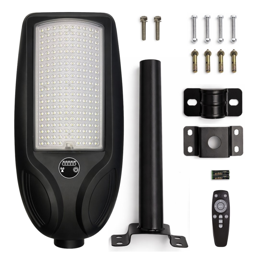 Lâmpada de rua solar LED regulável com sensor VENICE LED/200W/3,2V 12000 mAh IP65 preta + controlo remoto