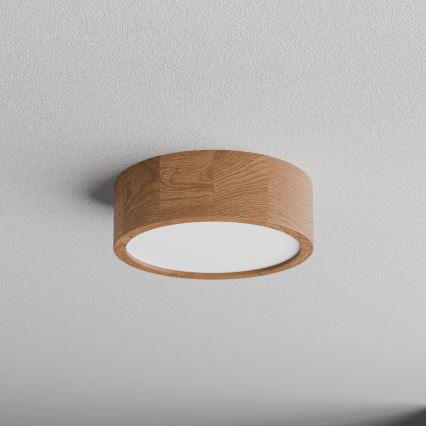 Luminária de teto CLEO com sensor de movimento e crepúsculo, 2xE27/24W/230V, Ø 27,5 cm, acabamento carvalho