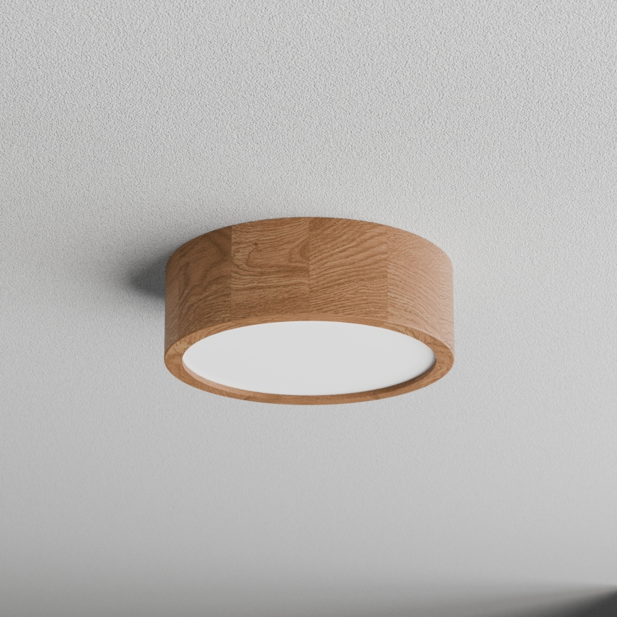 Luminária de teto CLEO com sensor de movimento e crepúsculo, 2xE27/24W/230V, Ø 27,5 cm, acabamento carvalho