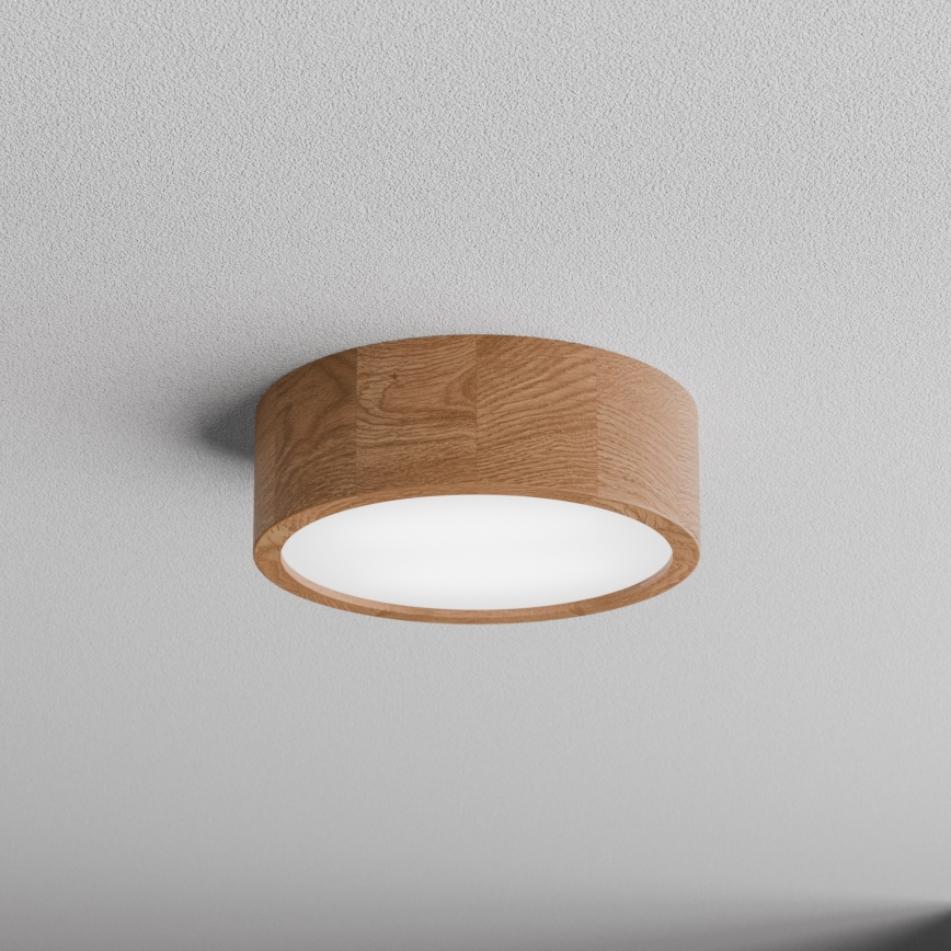 Luminária de teto CLEO com sensor de movimento e crepúsculo, 2xE27/24W/230V, Ø 27,5 cm, acabamento carvalho